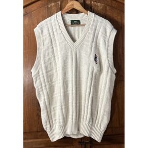 Vintage Jantzen Knit‎ Sweater Vest Men's Large Cream USA Golf Pullover V-Neck EC